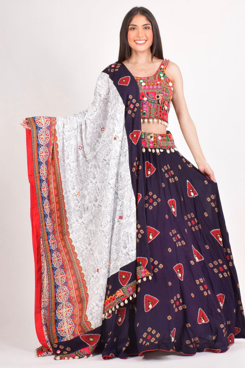 Gallie Cotton Chaniya Choli-[mirror work]-Raas