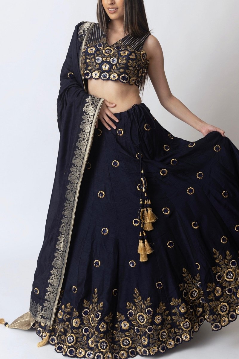 Glitz & Glam Navy Lehenga Choli Set-[bridal_lehenga]-Raas