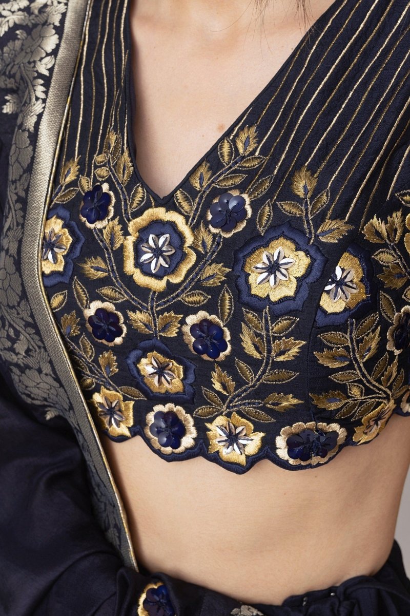 Glitz & Glam Navy Lehenga Choli Set-[bridal_lehenga]-Raas
