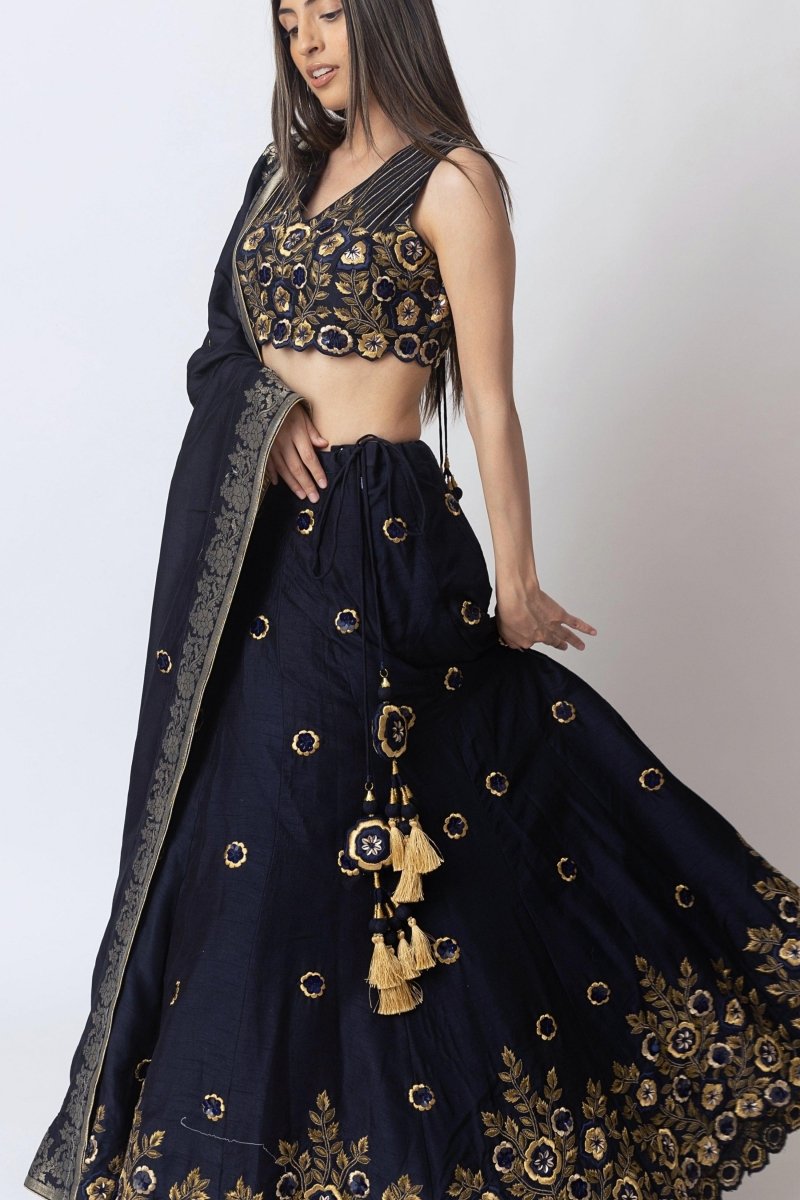 Glitz & Glam Navy Lehenga Choli Set-[bridal_lehenga]-Raas