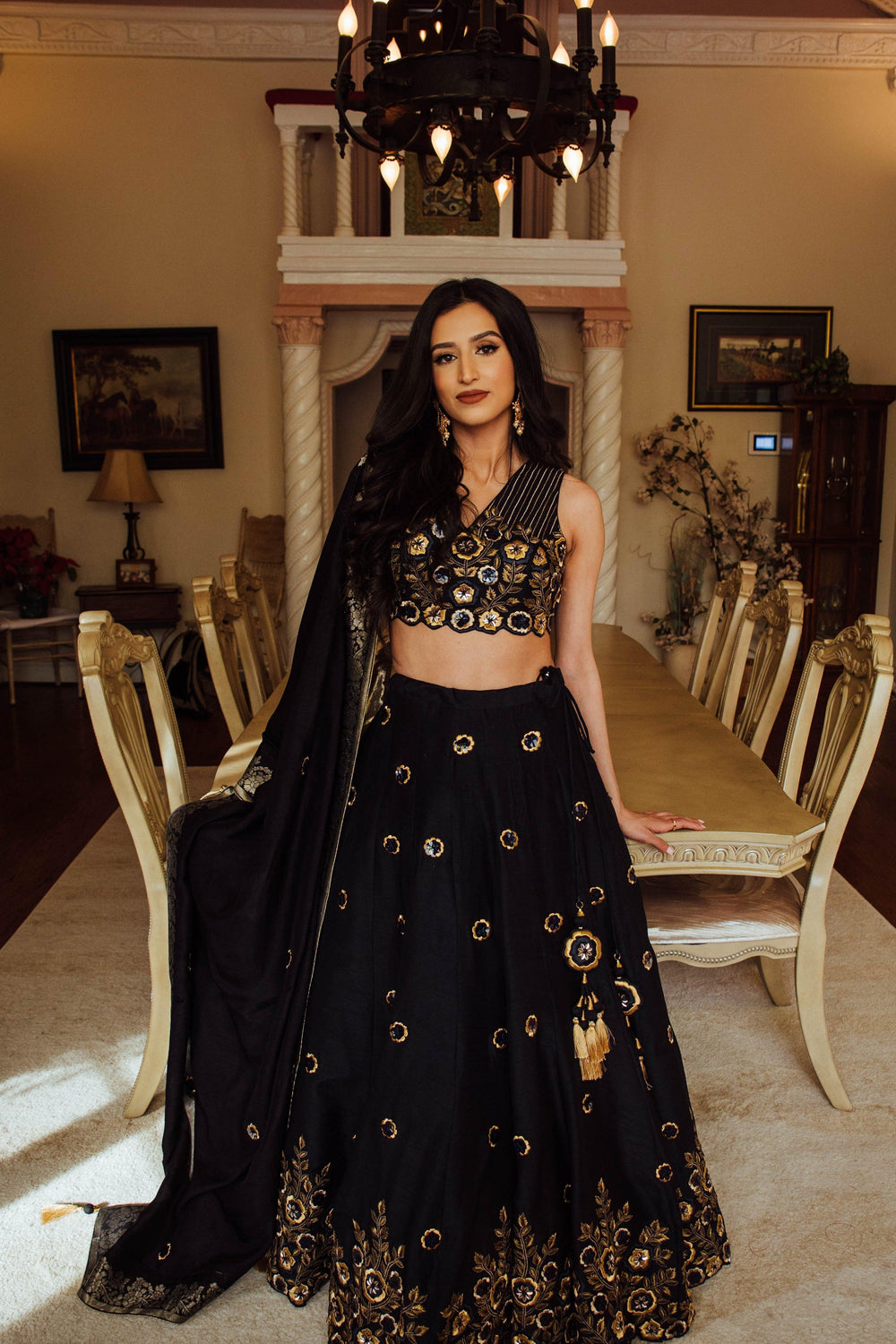 Glitz & Glam Navy Lehenga Choli Set-[bridal_lehenga]-Raas