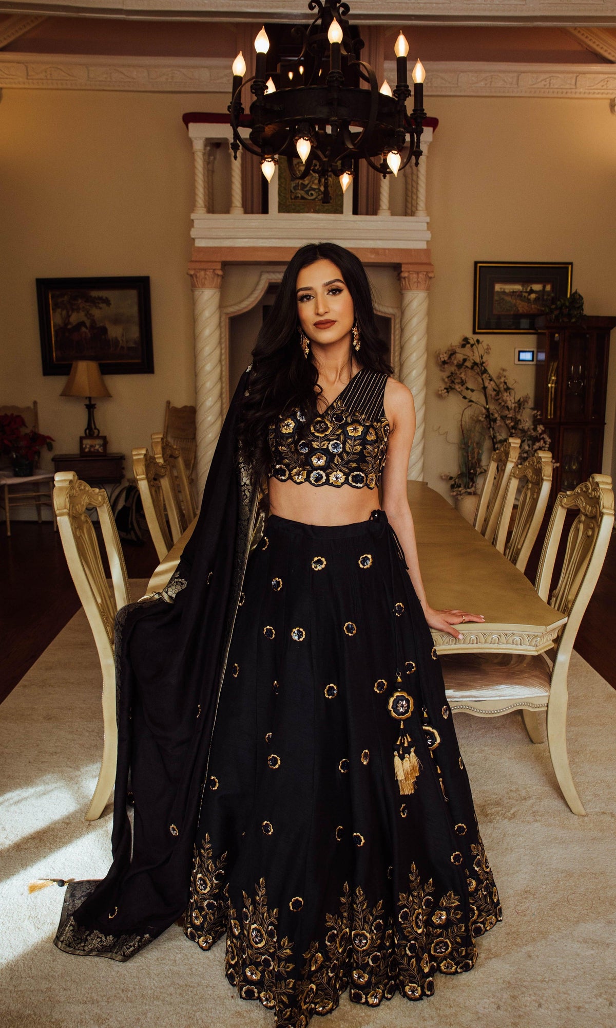 Glitz & Glam Navy Lehenga Choli Set-[bridal_lehenga]-Raas