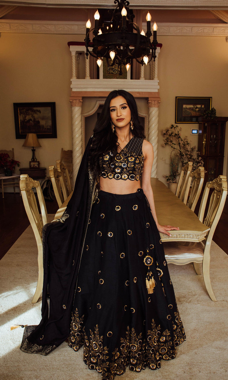 Glitz & Glam Navy Lehenga Choli Set-[bridal_lehenga]-Raas
