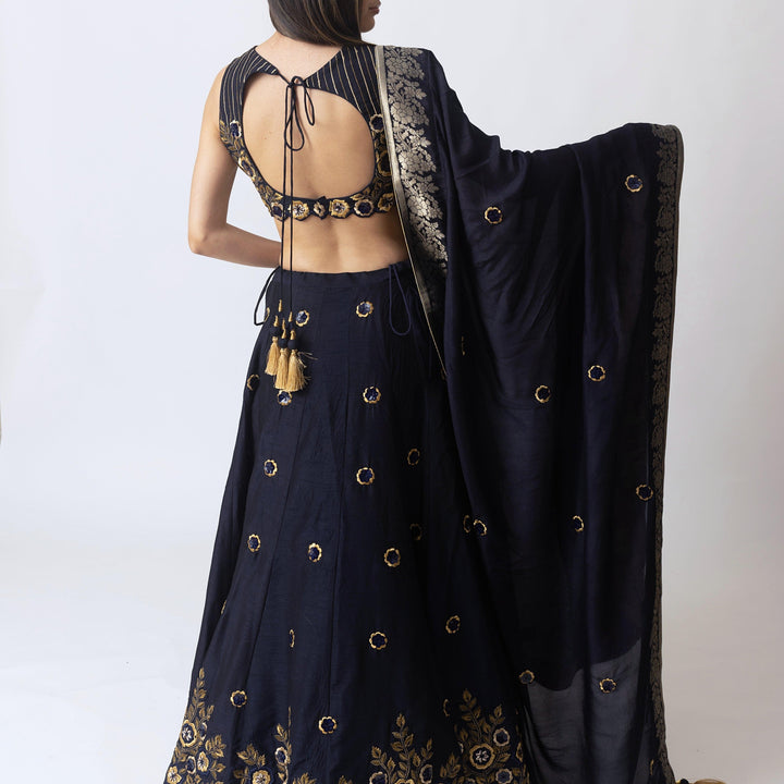 Glitz & Glam Navy Lehenga Choli Set-Raas USA