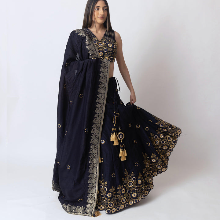 Glitz & Glam Navy Lehenga Choli Set-Raas USA