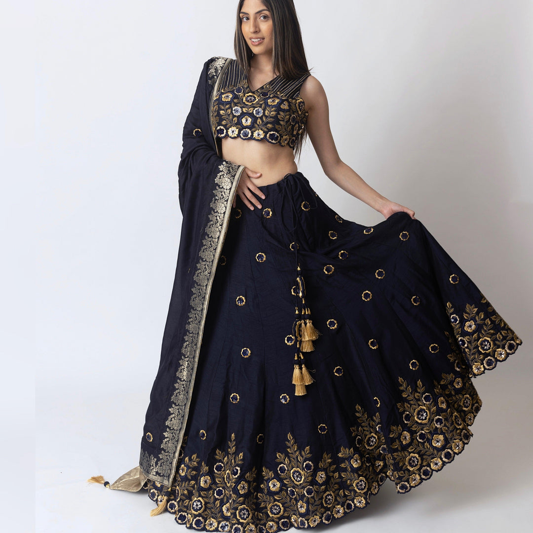 Glitz & Glam Navy Lehenga Choli Set-Raas USA
