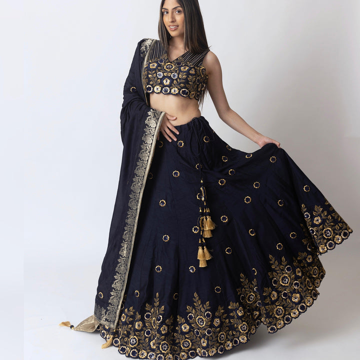 Glitz & Glam Navy Lehenga Choli Set-Raas USA