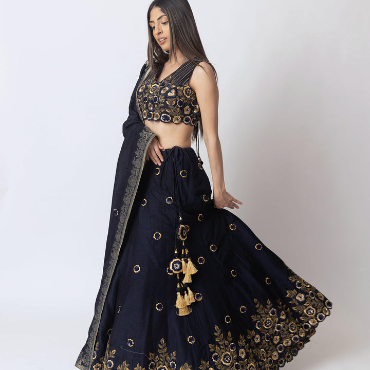 Glitz & Glam Navy Lehenga Choli Set-Raas USA