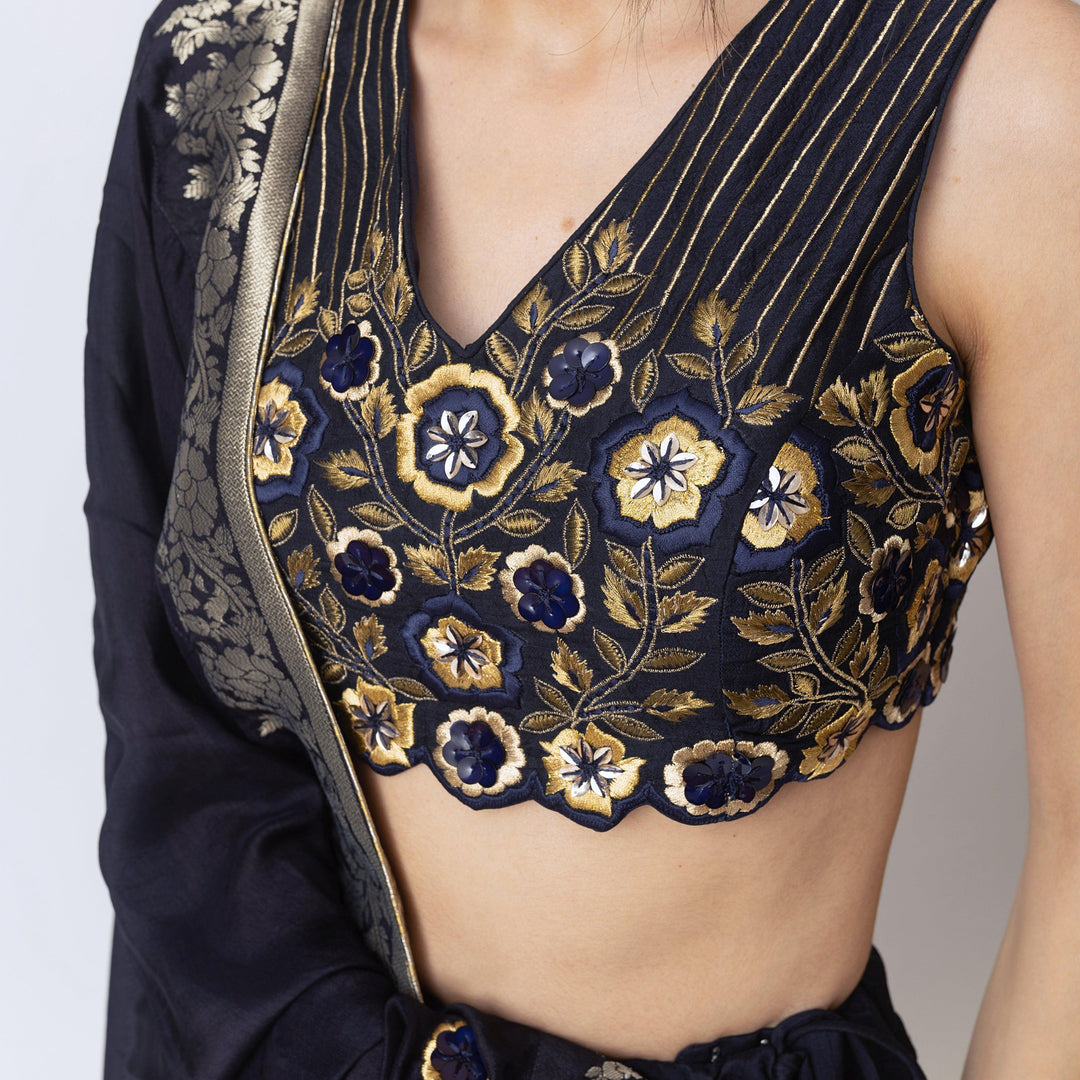 Glitz & Glam Navy Lehenga Choli Set-Raas USA