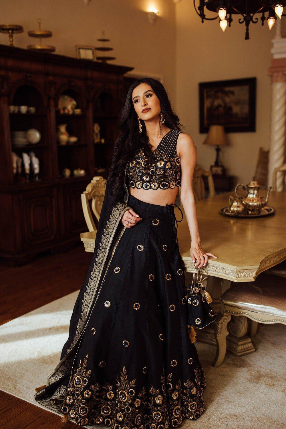 Glitz & Glam Navy Lehenga Choli Set-[bridal_lehenga]-Raas