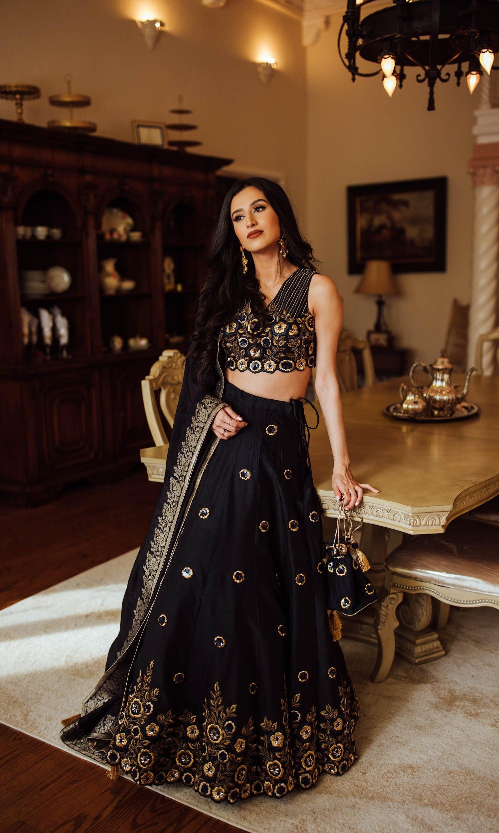 Glitz & Glam Navy Lehenga Choli Set-[bridal_lehenga]-Raas