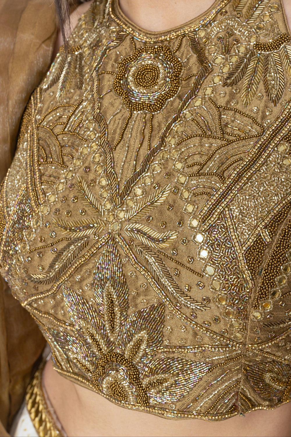 Gold and White Tiered Lehenga Set-[mehendi outfit]-Raas