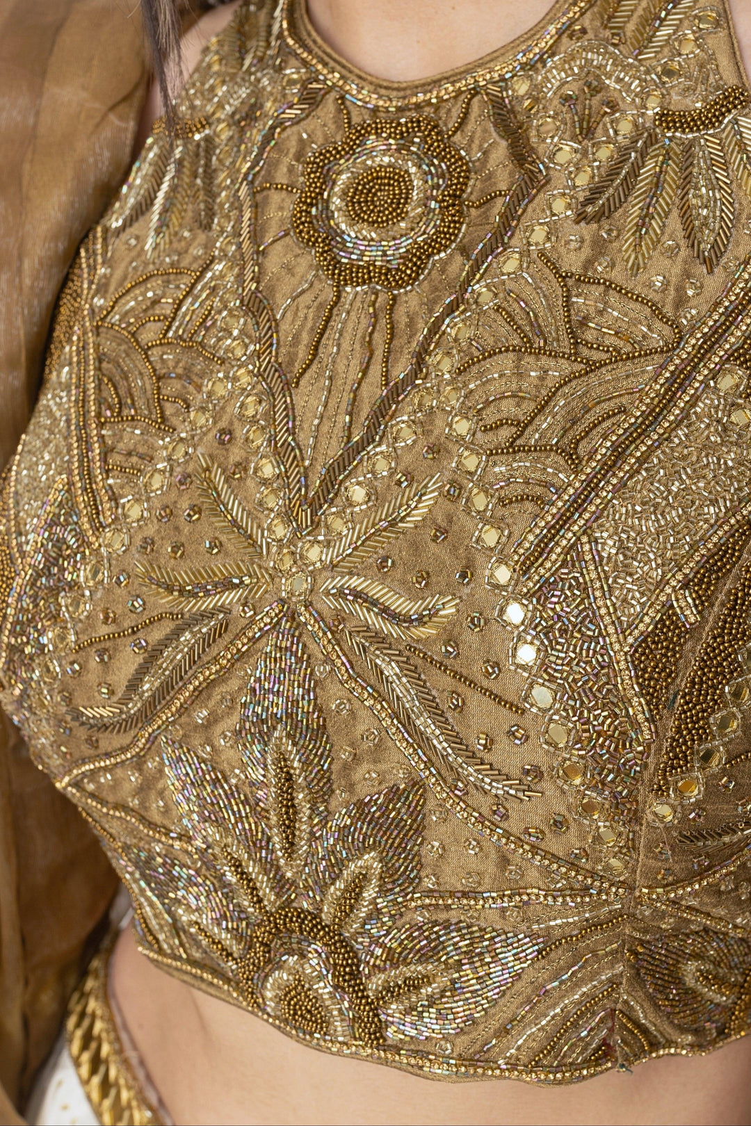 Gold and White Tiered Lehenga Set-Raas USA