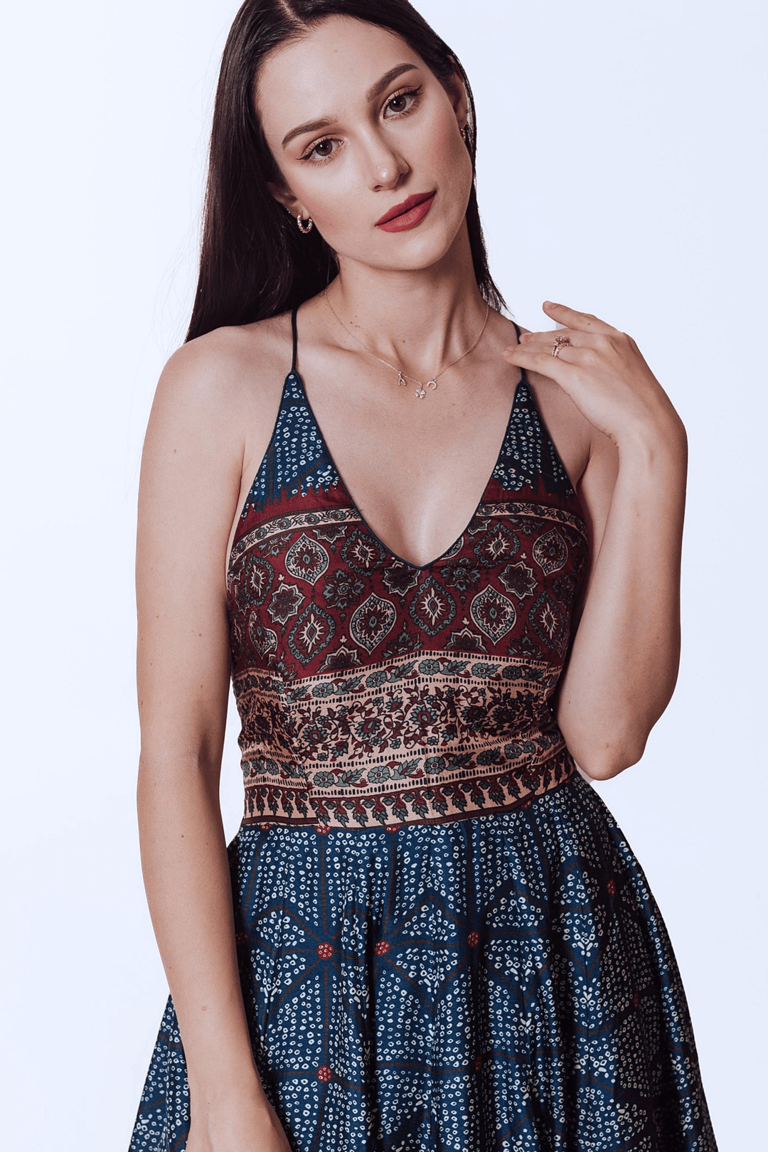 Gown with Ajrakh & Bandhani Prints-Raas USA