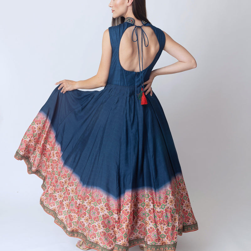 Gown with Hand Embroidery and Patola Print ANARKALI & GOWN RAAS