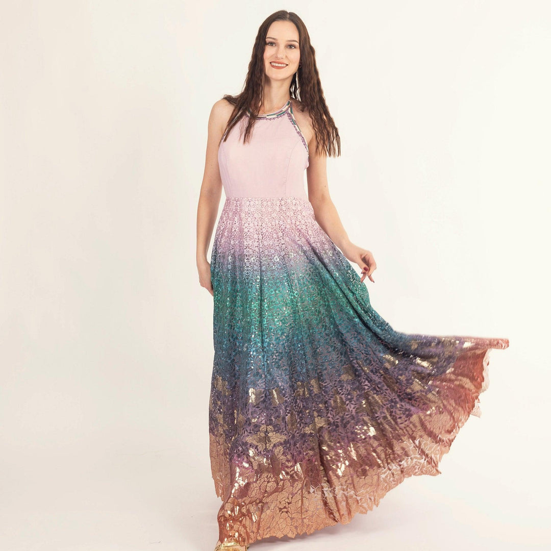 Gown with Sequins Embroidery-Raas USA