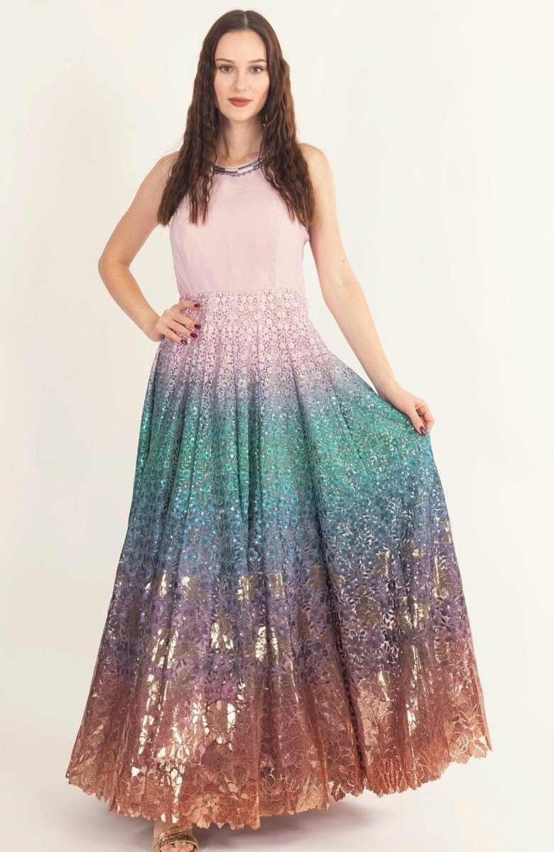 Ombre Sequins Embroidered Gown