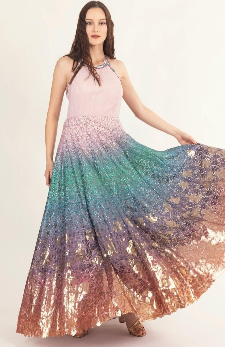 Ombre Sequins Embroidered Gown