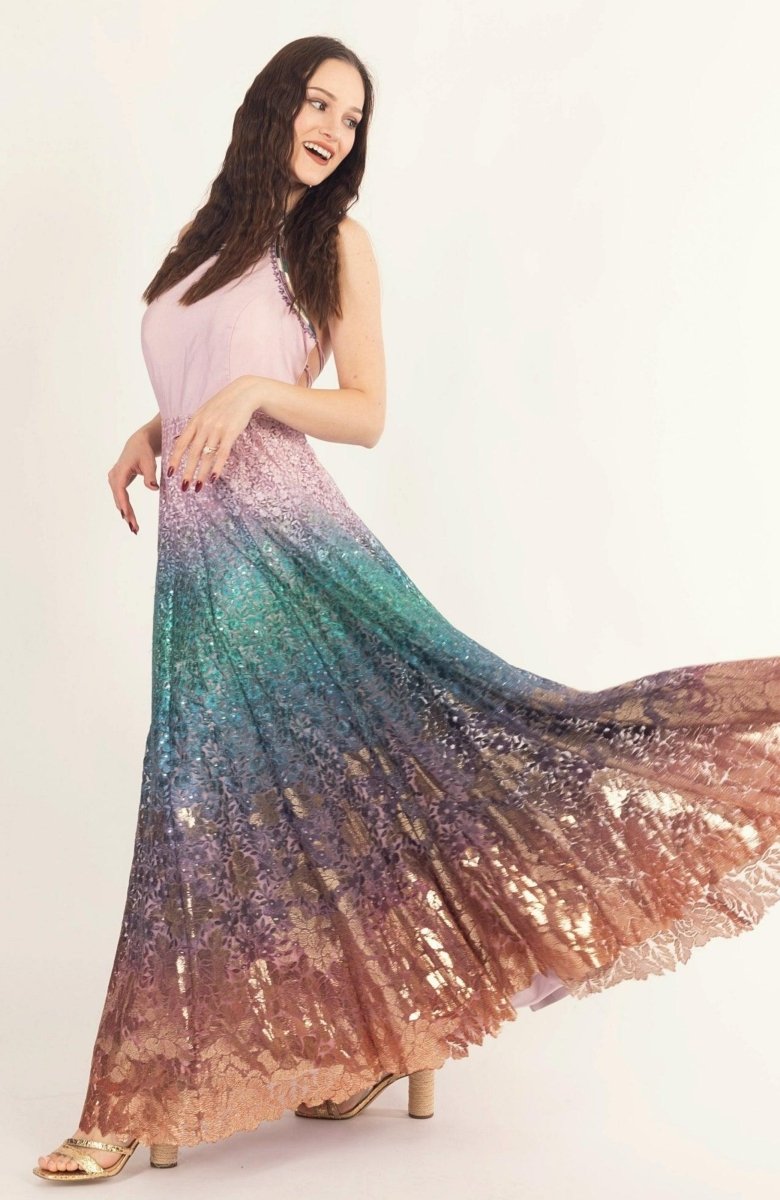 Ombre Sequins Embroidered Gown
