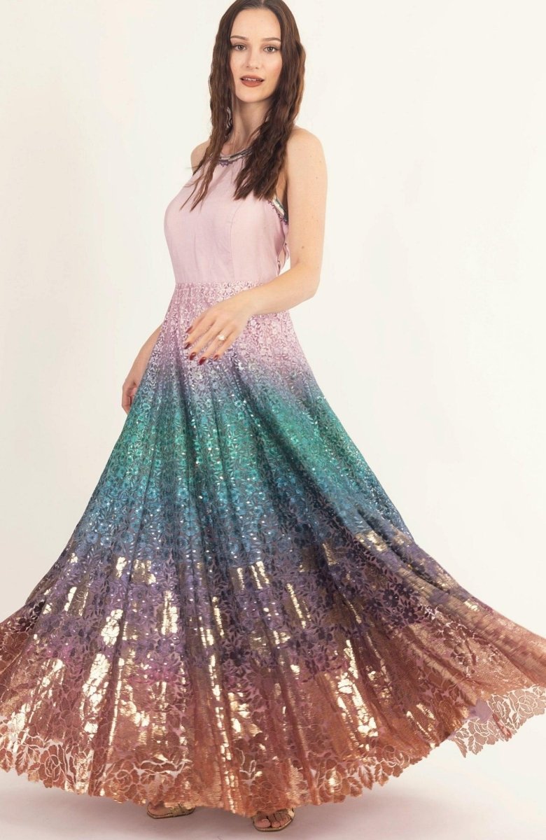 Ombre Sequins Embroidered Gown
