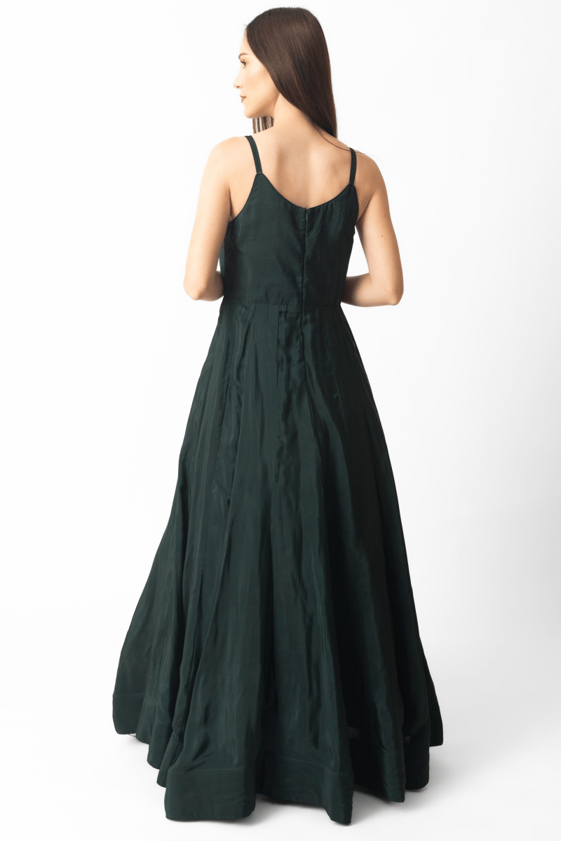 Green A-Line Long Dress-Raas USA