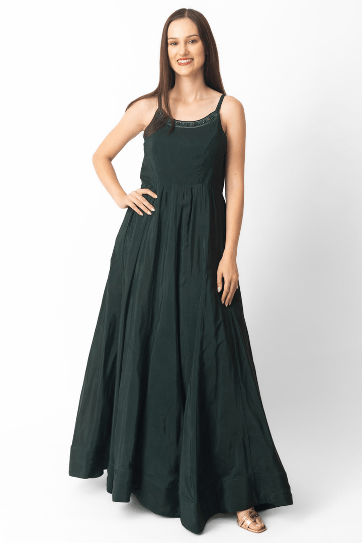 Green A-Line Long Dress-Raas USA