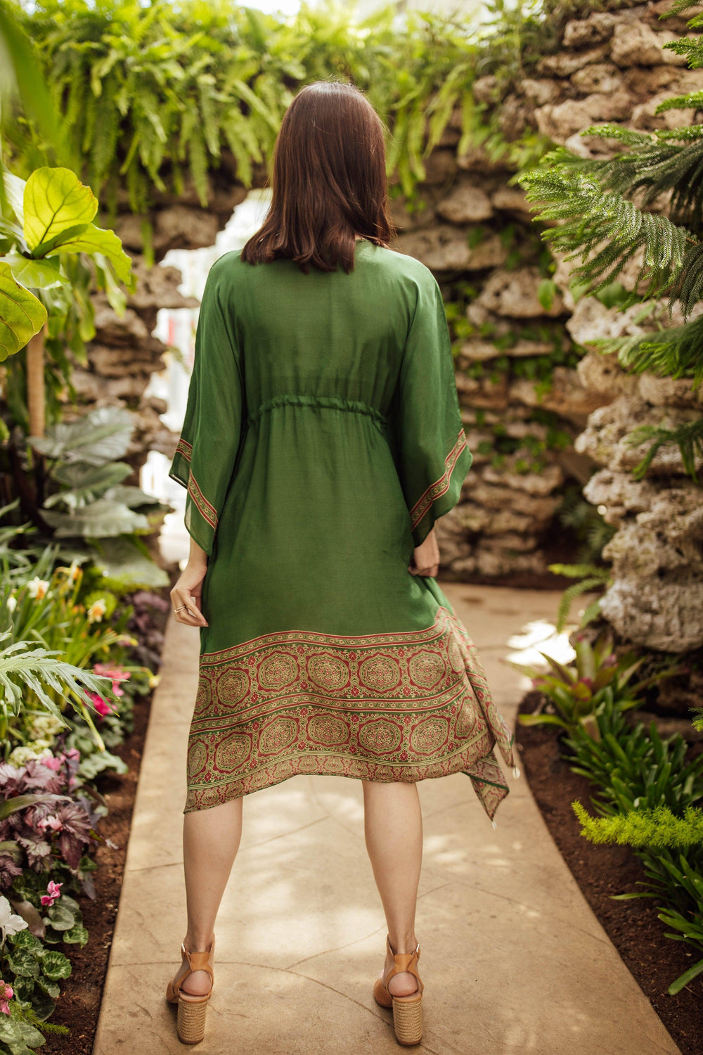 Green Ajrakh Print Embroidered Kaftan KAFTAN RAAS