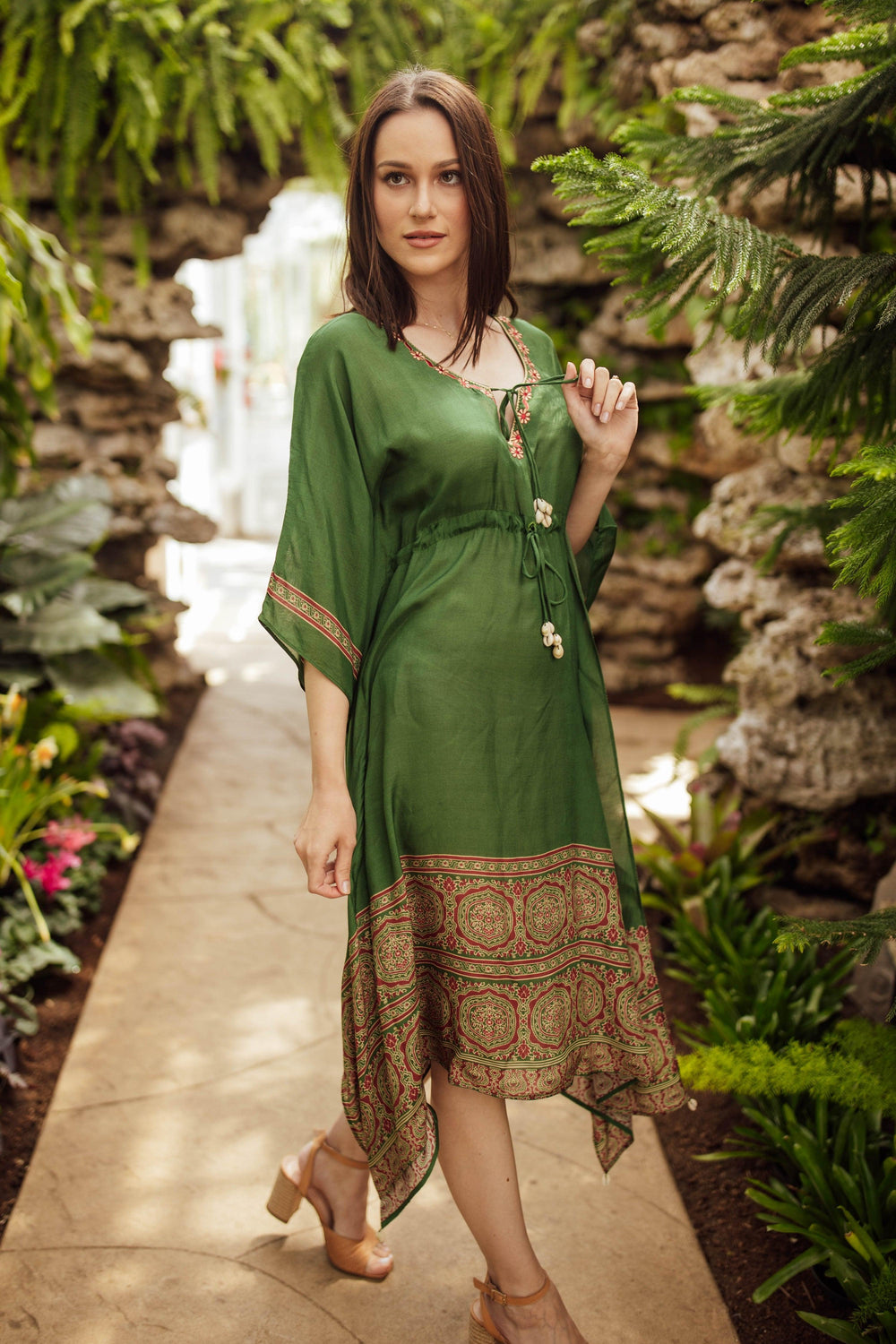 Green Ajrakh Print Embroidered Kaftan KAFTAN RAAS