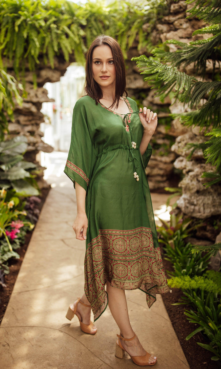 Green Ajrakh Print Embroidered Kaftan KAFTAN RAAS