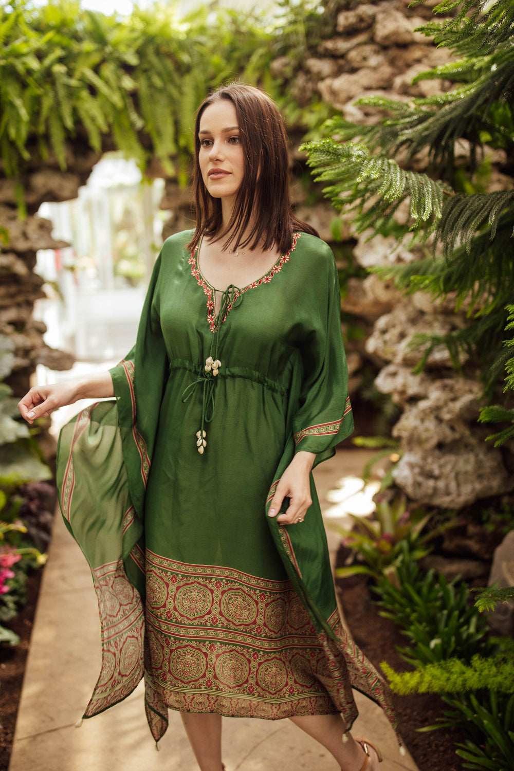 Green Ajrakh Print Embroidered Kaftan KAFTAN RAAS