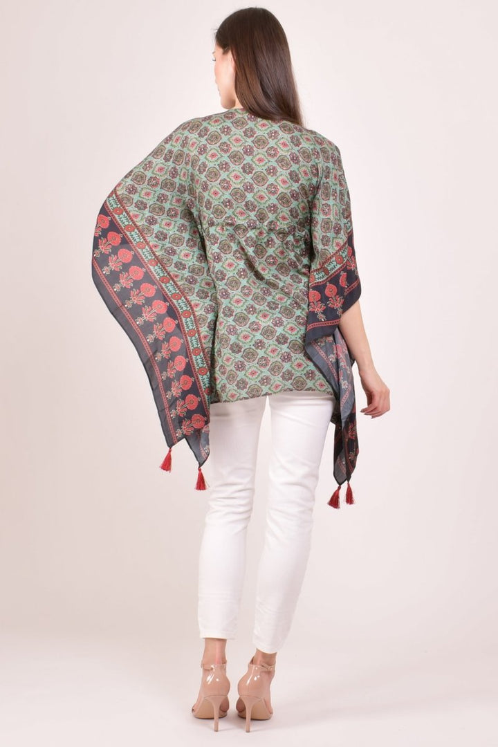 Green Ajrakh Print Embroidered Kaftan Top KAFTAN RAAS