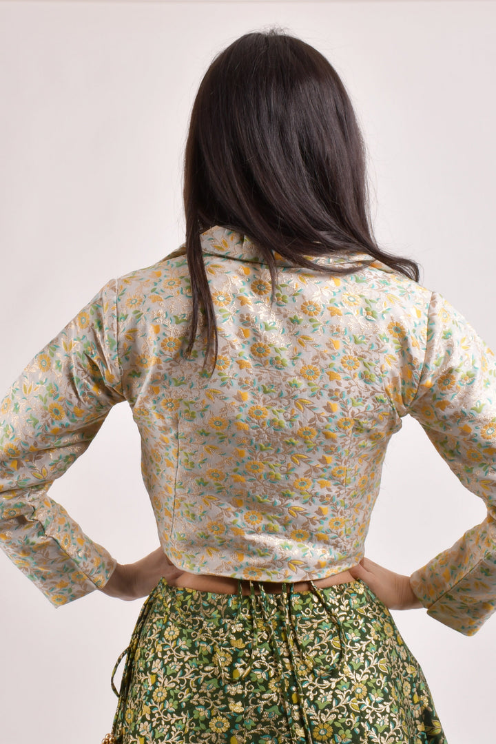 Green Banarasi Lehenga Choli With Jacket.-[mehendi outfit]-Raas