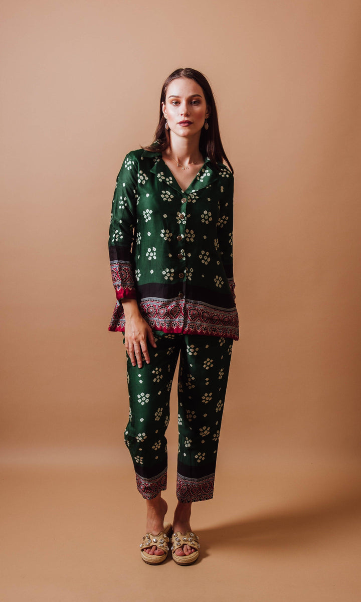 Green Co-Ord Set with Blazer Top-Raas USA