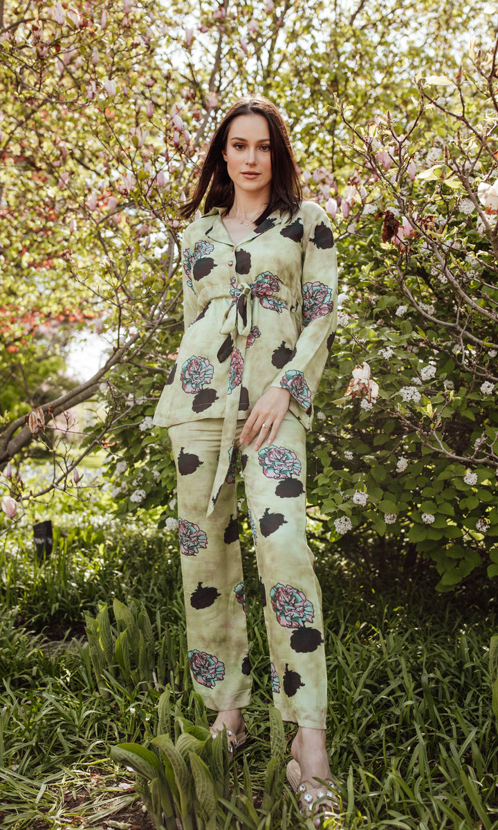 Green Floral Printed Co-Ord Set-Raas USA