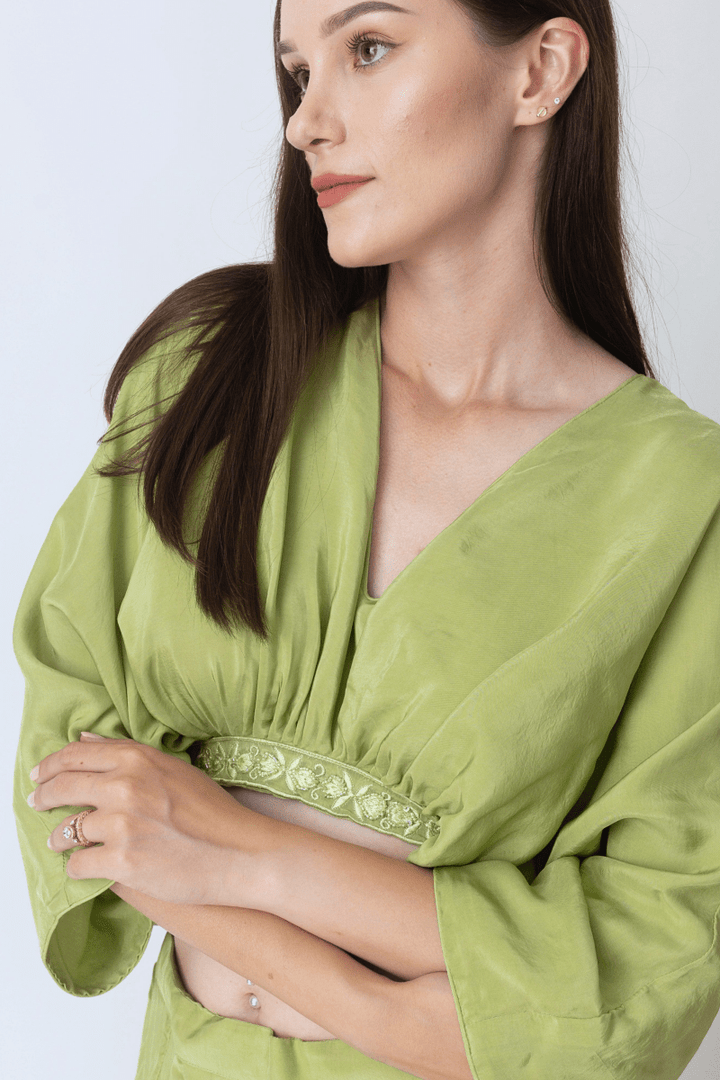 Green Flowy Two Piece Set with Slit lehenga choli RAAS