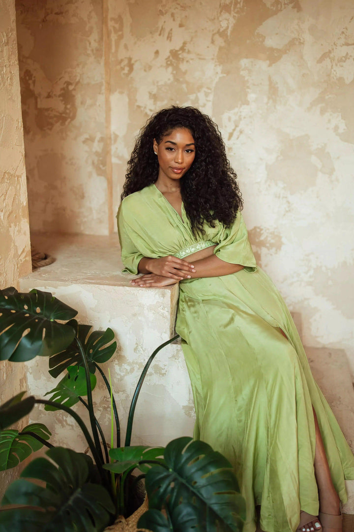 Green Flowy Two Piece Set with Slit lehenga choli RAAS