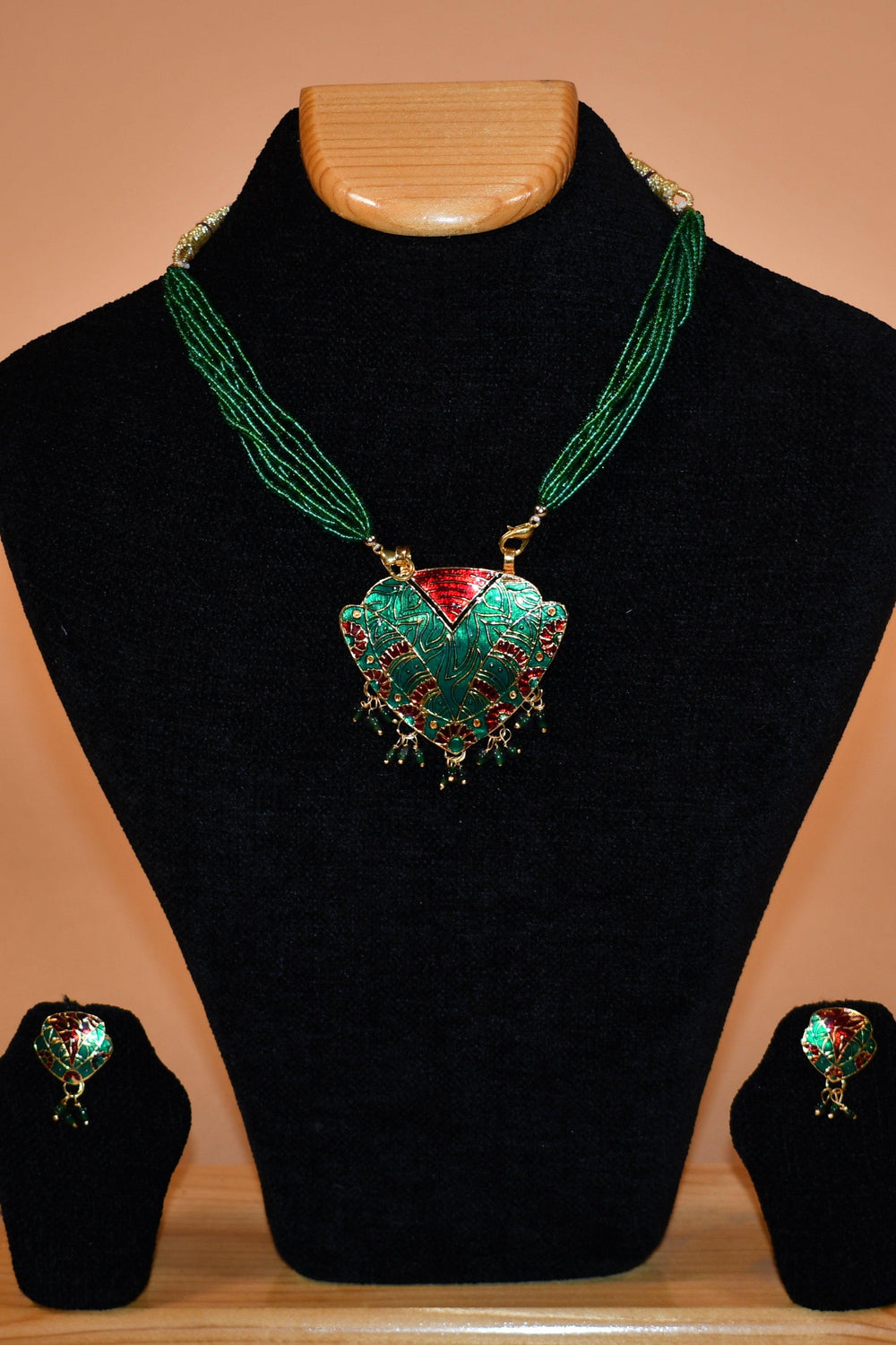 Green Heart Shaped Embellished Necklace Set FASHION JEWELRY RAAS