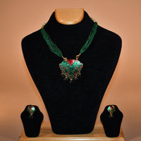 Green Heart Shaped Embellished Necklace Set FASHION JEWELRY RAAS