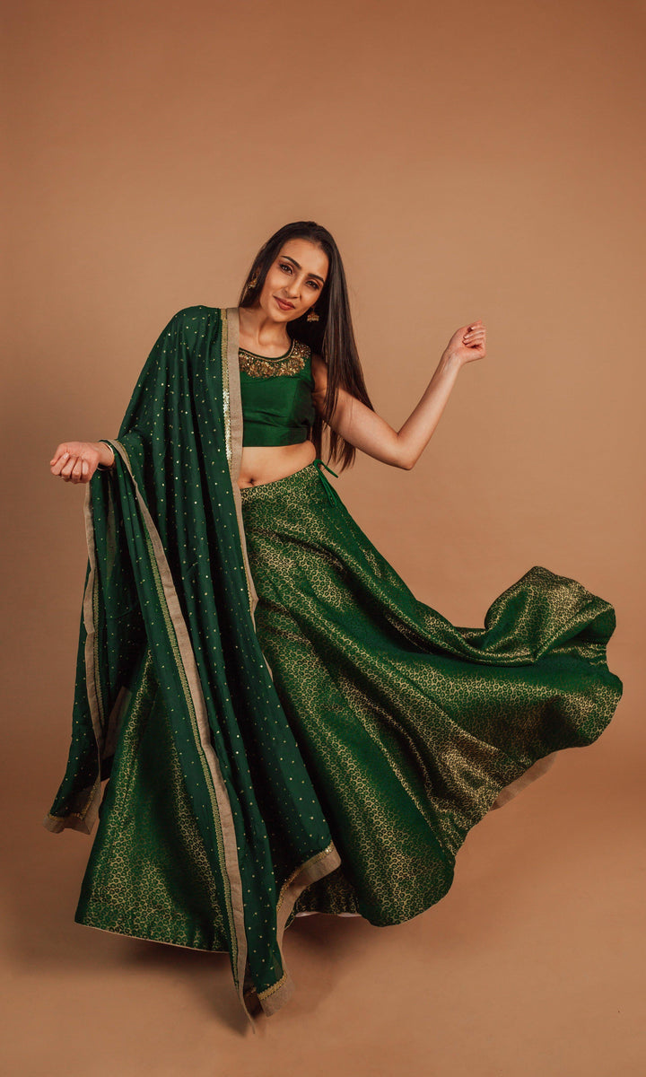 Green Lehenga Choli Set-Raas USA