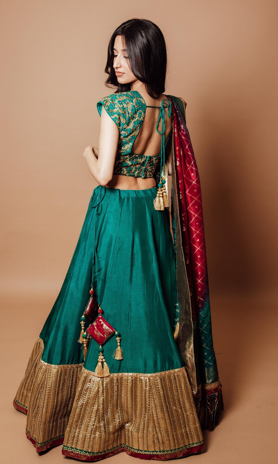 Green Lehenga with Banarasi Dupatta-Raas USA