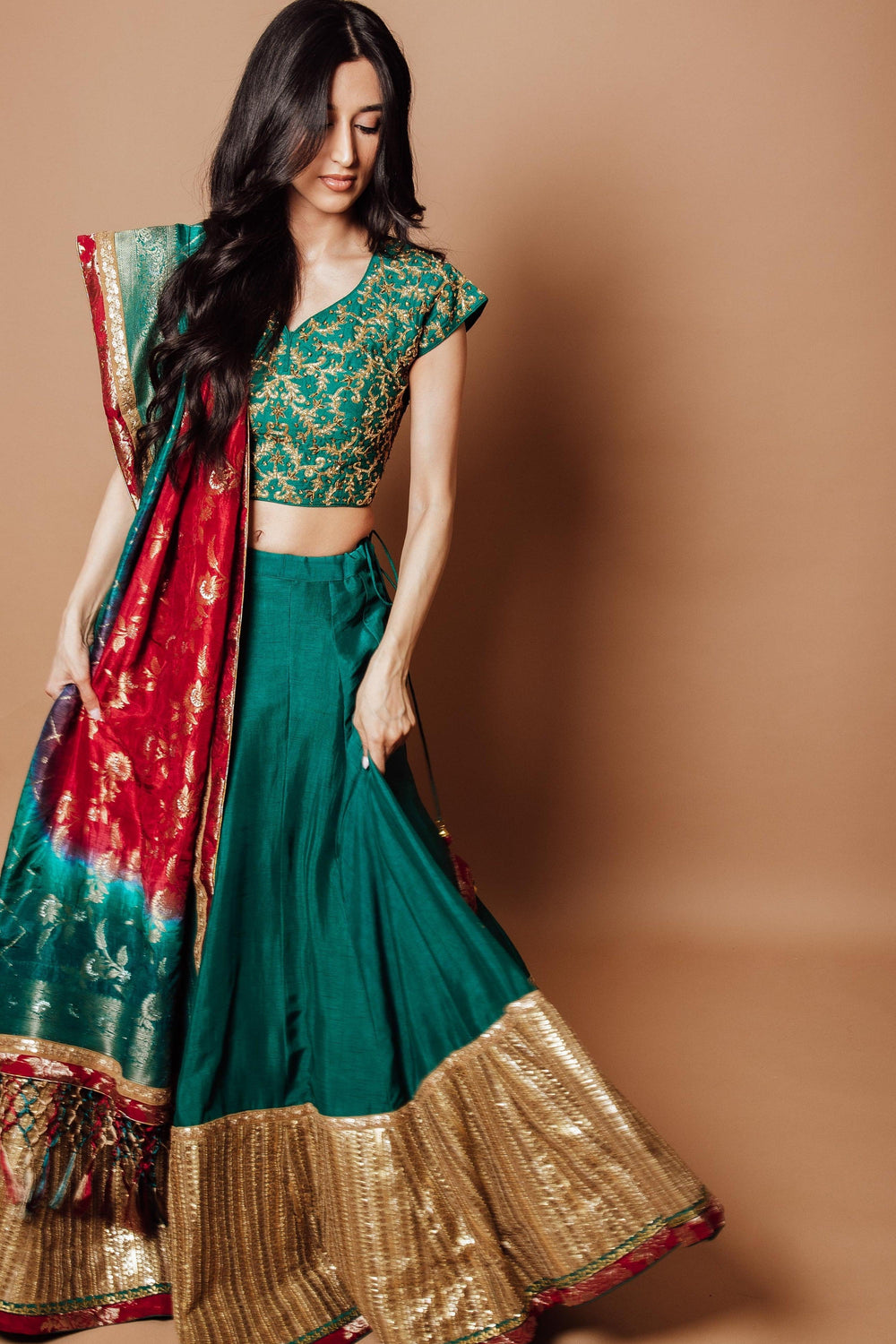 Green Lehenga with Banarasi Dupatta Chaniya choli RAAS