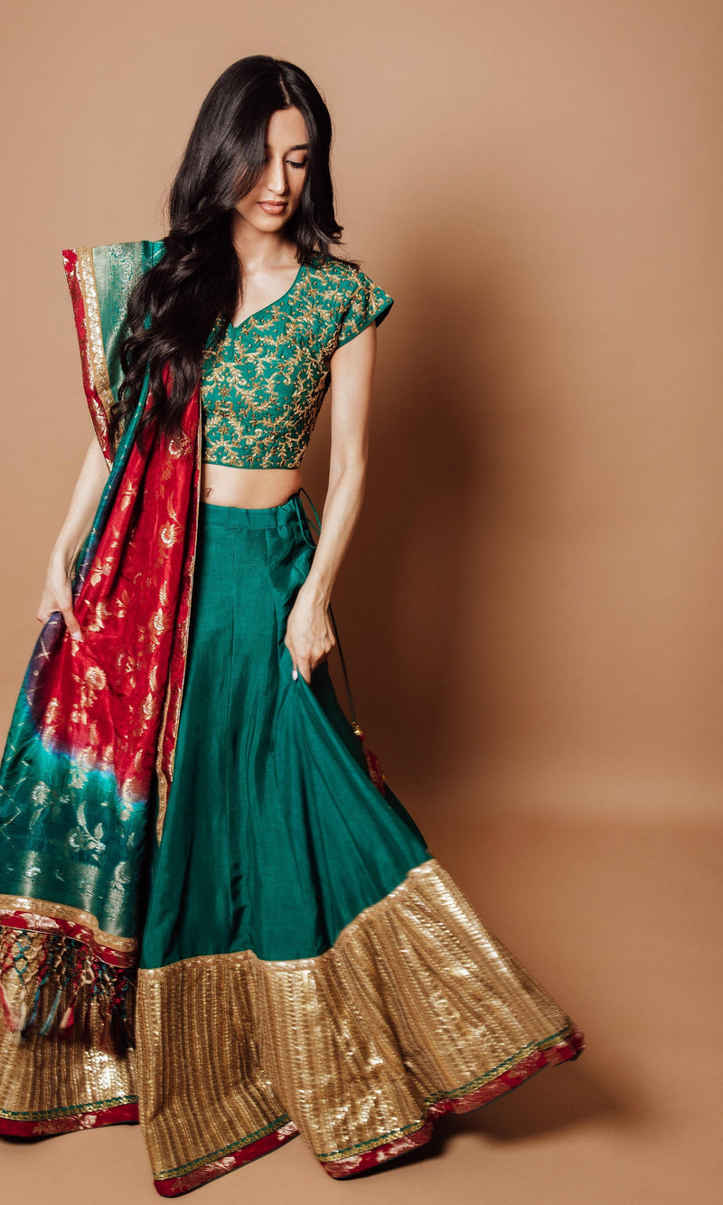 Green Lehenga with Banarasi Dupatta Chaniya choli RAAS