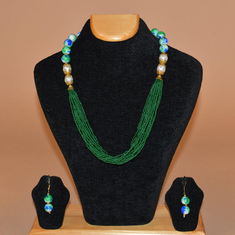 Green Necklace Set with Vibrant Beads FASHION JEWELRY RAAS