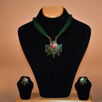 Green Patterned Fan Necklace Set FASHION JEWELRY RAAS