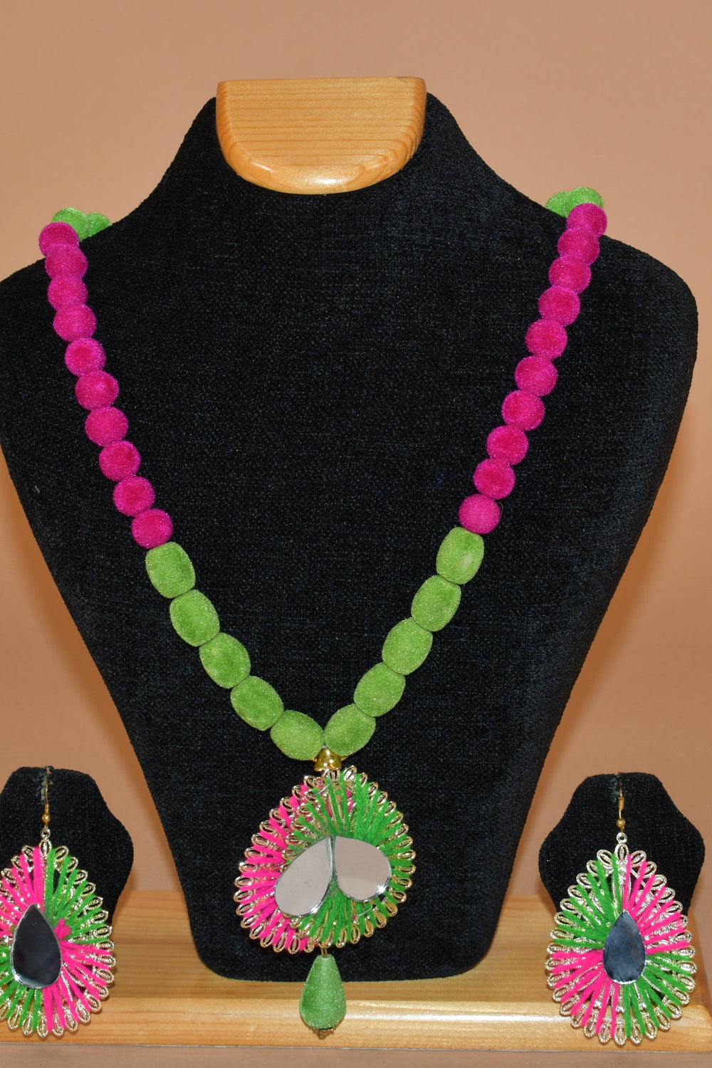 Green & Pink Tear Drop Necklace Set FASHION JEWELRY RAAS