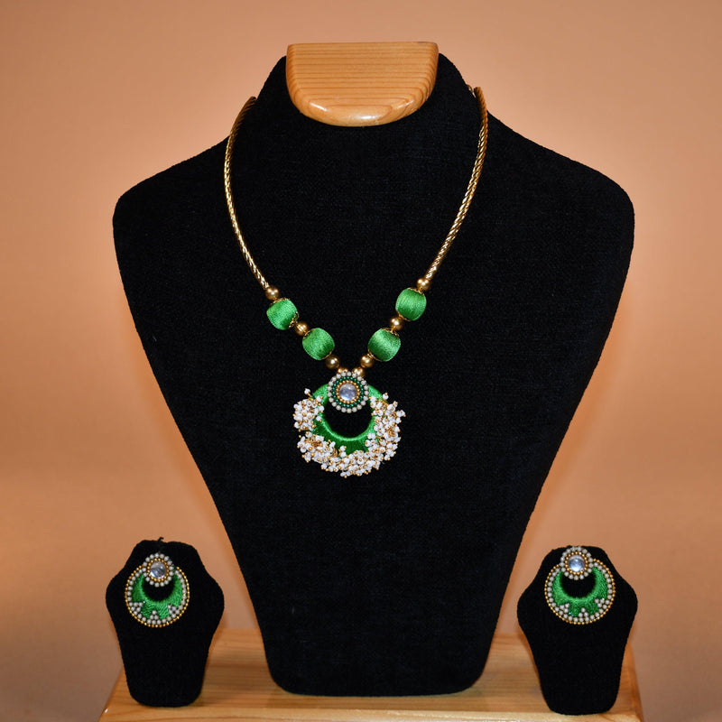 Green Resham Thread Necklace Set FASHION JEWELRY RAAS