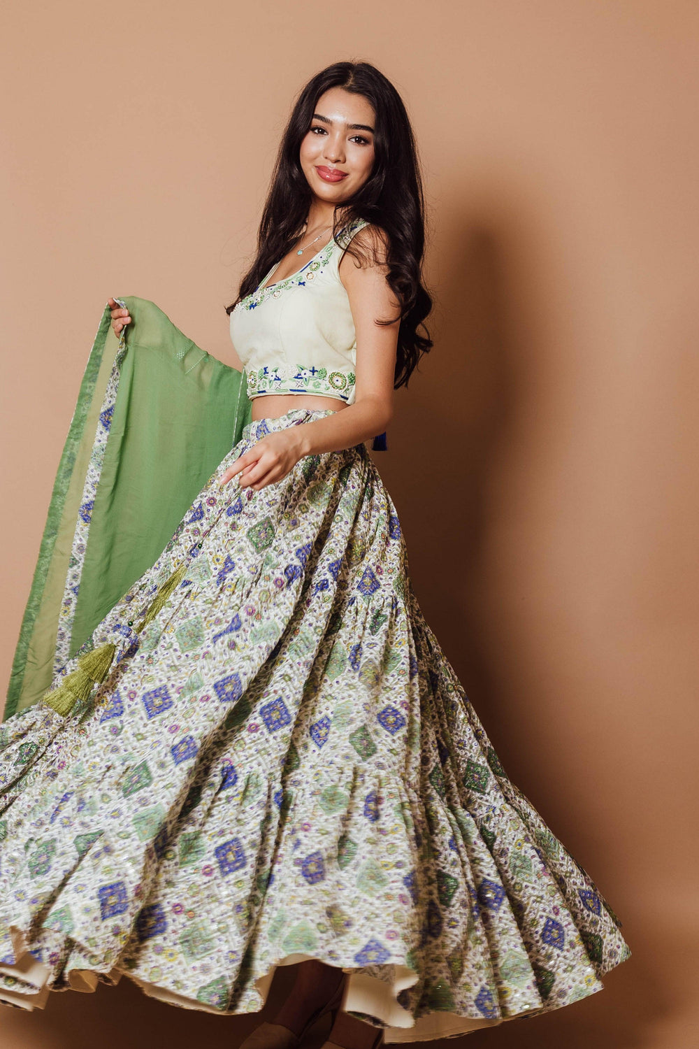 Green Sequin Print Lehenga Choli Set CHANIYA CHOLI RAAS