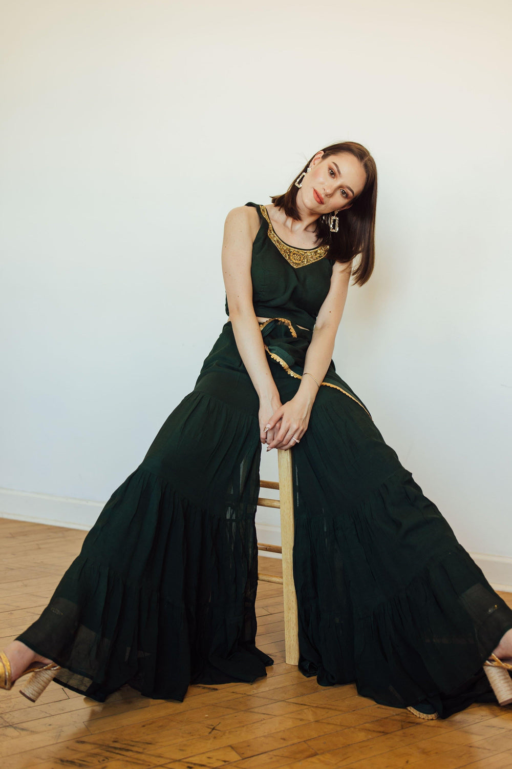 Green Sharara Set with Embroidered Jacket-Raas