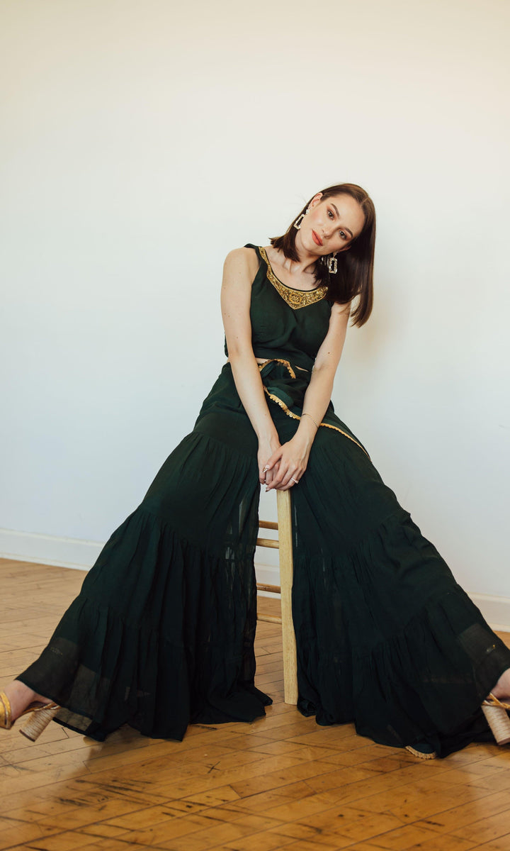 Green Sharara Set with Embroidered Jacket-Raas