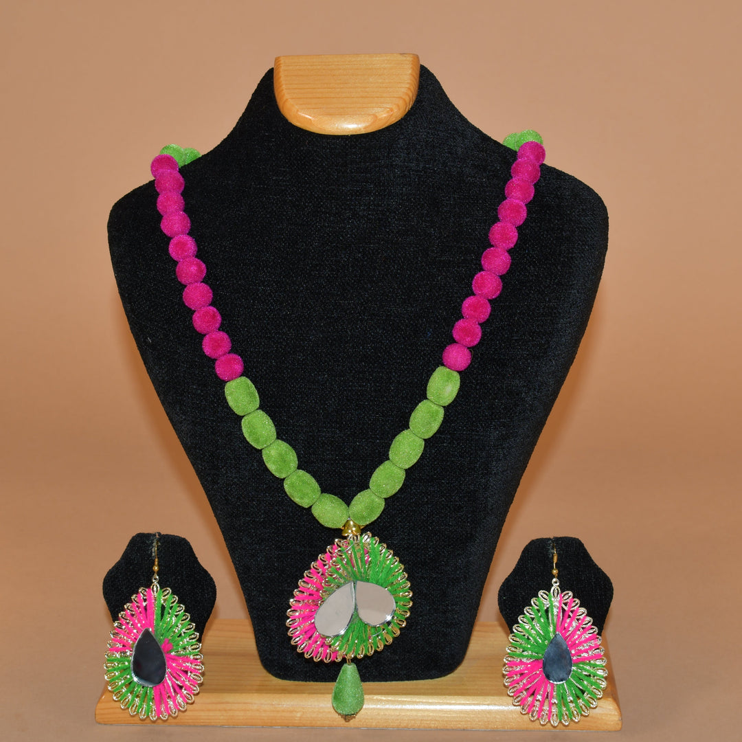 Green & Pink Tear Drop Necklace Set